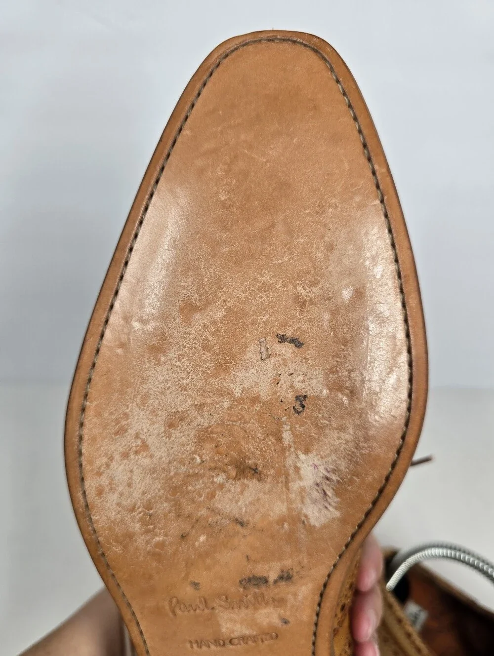 Paul Smith Leather Wingtip Brogue Oxfords Mens UK 6.5 Tan Burnished Dress Shoes
